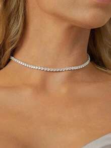 1 Pc 4mm Iced Out Tennis Chain Necklace For Women Luxury AAA+ Cubic Zirconia Necklace Accessories Jewelry - 銀色 - 查看 5