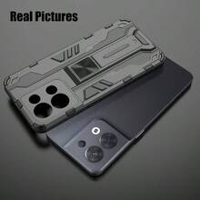 Case For Reno 8 Pro/Reno 8 Pro+ - Shock Absorbing Protective Soft TPU And Hard PC Case With Stand - Gray - Gris - View 5