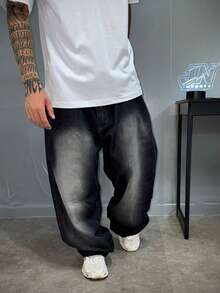 Dazzling Black Wide-Leg Balloon/Baggy Jeans - Sportlife Jeans - 黑與白 - 查看 1