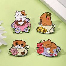 4件套可爱宠物珐琅胸针，情人节时尚装饰胸针，衣领别针，包包徽章，珠宝礼品 - 彩色 - 查看 6
