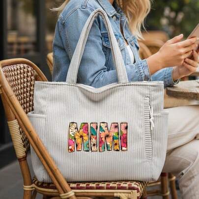 حقيبة تسوق من الكوردوروي بتصميم زهري، منظم يومي وحقيبة كتف للسفر، هدية مثالية ليوم الأم، عيد الميلاد، عيد الحب، رأس السنة، يوم المرأة، رمضان، هدية شكر