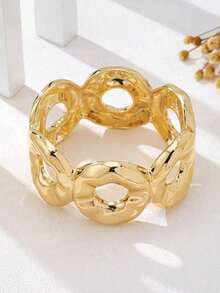 2pcs/1pc Minimalist Geometric Smooth Curved S-Shaped Wave Line Metal Bangle Set, Suitable For Women, Thick Heavy-Duty Smooth Metal And Zinc Alloy Material Bracelet Set - Yellow Gold - View 7