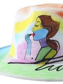 LEAJOURNO. 1pc Unisex Hand-Painted Felt-Like Fashionable Y2K Style Panama Hat, Outdoor Cap - Baby Blue - View 6