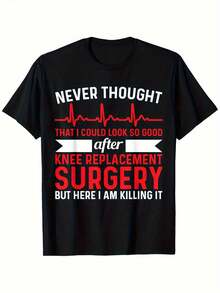 Funny Knee Replacement Surgery Humor T-Shirt for Men - Never Thought Id Look So Good After Knee Replacement Graphic Tee with Red Heartbeat Line & Sarcastic Quote - Breathable Lightweight Post-Surgery Recovery Gift,Orthopedic Surgery Apparel,Comfortable Casual Shirt for Everyday & Vacation Wear (Black,Retro Style),Playful Design,Durable Material,Novelty Apparel,Humor Lovers,Knee Replacement Recovery Aid,Knee Replacement T Shirt,Knee Replacement Gift,Funny Tshirt Men,Men - por defecto - Ver 1