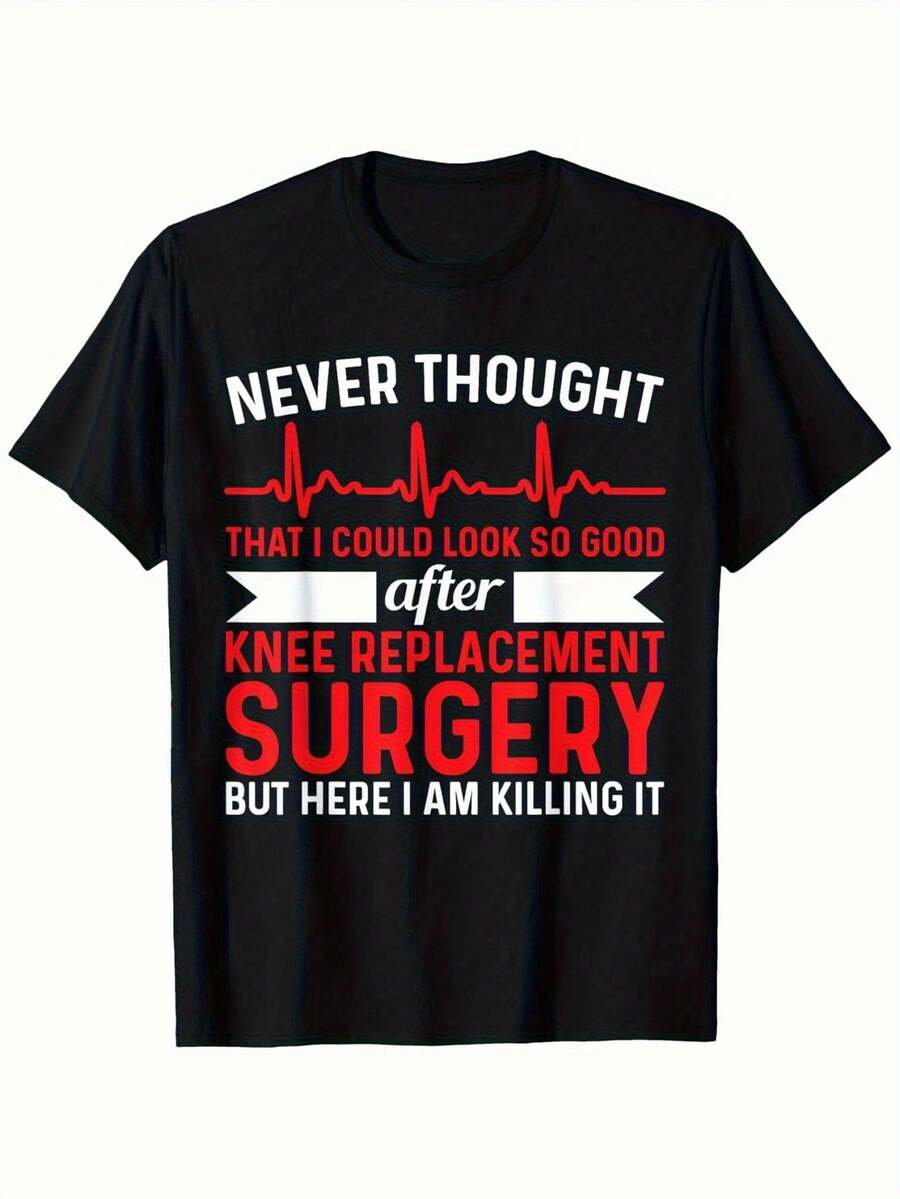 Funny Knee Replacement Surgery Humor T-Shirt for Men - Never Thought Id Look So Good After Knee Replacement Graphic Tee with Red Heartbeat Line & Sarcastic Quote - Breathable Lightweight Post-Surgery Recovery Gift,Orthopedic Surgery Apparel,Comfortable Casual Shirt for Everyday & Vacation Wear (Black,Retro Style),Playful Design,Durable Material,Novelty Apparel,Humor Lovers,Knee Replacement Recovery Aid,Knee Replacement T Shirt,Knee Replacement Gift,Funny Tshirt Men,Men - por defecto - Ver 1