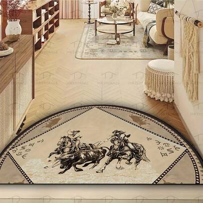 1pc HKStorage Western Cowboy Semi-Circular Door Mat, Polyester Non-Slip Washable Entrance Mat, Used For Living Room, Bedroom, Bathroom, Balcony, Farmhouse Decoration, Holiday Party Decoration Carpet
