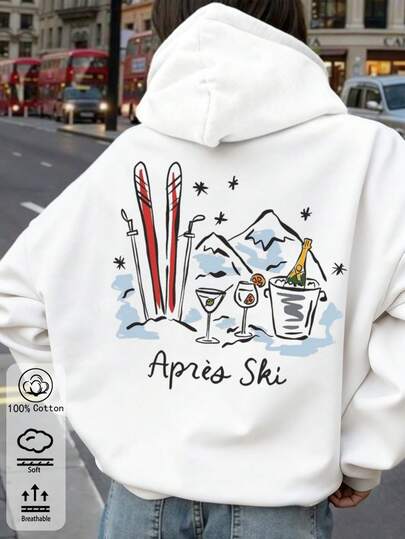 Damessweatshirt in skiresortstijl, 100% katoen, casual, comfortabel en zacht – een onmisbaar item voor de winter.