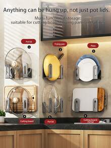 多功能锅盖收纳架，壁挂式锅盖架，免打孔粘贴式锅盖收纳架，厨房锅盖架，节省空间的厨房收纳整理架 - 彩色 - 查看 2