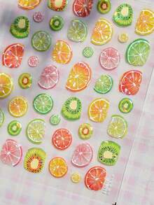 1片多汁水果切片奇异果西柚柠檬果冻清新5D美甲贴纸自粘按压式美甲贴，适合女性夏季美甲装饰，日常派对健康美甲用品 - 彩色 - 查看 12
