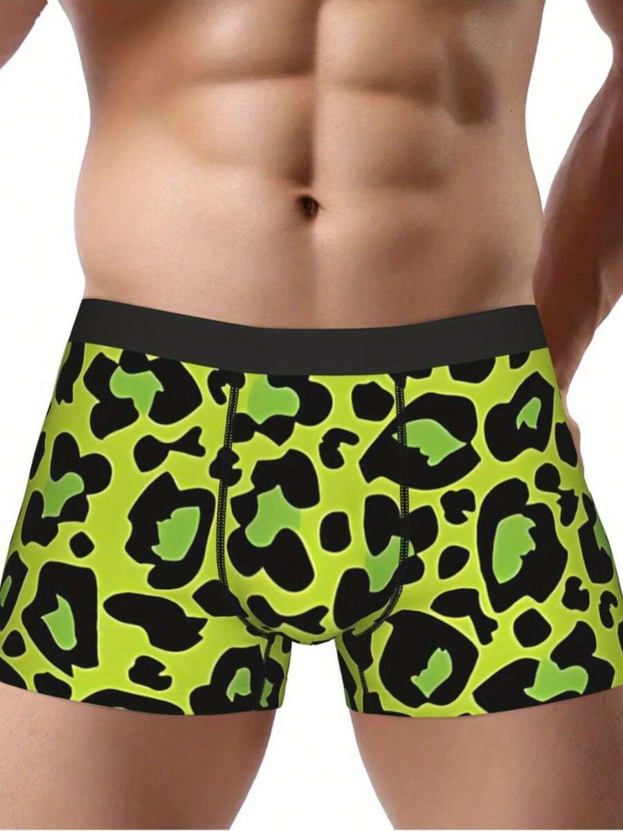 1Pc Men's Leopard Print Graphic Boxer Bright Apple Green Cartoon Pattern Stretch Soft Polyester Boxer Briefs Valentines Gift Breathable Briefs Boxers Minimalist Comfort Boxer Underwear Christmas Birthday Anniversary New Year Gifts Wedding Gift For Men Boyfriend Husband - Beo - Xem 1
