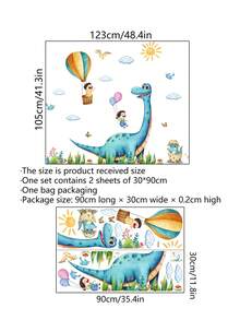 2pcs Cartoon Cute Dinosaur Decorative Wall Stickers, Children's Room Wall Creative Decor Stickers, Sun Hot Air Balloon Children's Room Decor Wall Stickers, Removable Wall Decals For Background - Multicolor - View 8