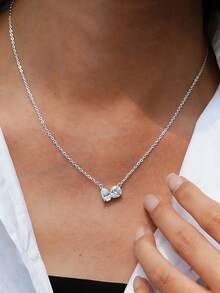 1pc 1-2 Carat Elegant Teardrop Round Diamond Necklace, 925 Sterling Silver Material, Exquisite & Graceful Pendant Necklace, Luxury Jewelry Gift For Women, New Year Gift, Valentine's Day Gift