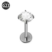 1PC Prong Zirconia G23 Titanium Cartilage Earrings Stud Opal Threadless Helix Ear Tragus Piercing Body Jewelry - Titanium Color - View 31