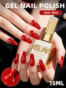 1瓶15毫升红色纯凝胶指甲油，持久浸染式UV/LED高饱和度，坚固耐用，沙龙级设计，适合女性指甲 - 紅色 - 查看 2