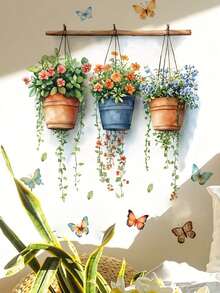 1 pieza Pegatina floral en maceta - Primavera, 3 Pinturas decorativas de flores en cubos, PVC, Autoadhesivo sin necesidad de pegamento, Adecuado para superficies de vidrio, decoración de sala de estar, dormitorio, baño, decoración del hogar - Multicolor - Ver 3