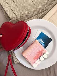 Ví cầm tay mini hình trái tim có dây đeo cổ tay cho nữ, ví mini, ví nhỏ, ví đeo cổ tay, ví đựng tiền xu, ví Kawaii dễ thương, phong cách Fairycore, quà tặng Ngày của Mẹ, đồ dùng cần thiết khi đi du lịch. - Đỏ - Xem 7