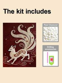 1套，新款珍珠画套装，狐狸图案，5D DIY珍珠形钻石局部钻石画套装，适用于家居客厅、卧室、书房等墙面装饰艺术，惊喜礼物，圣诞节、新年礼物、生日礼物