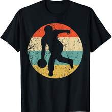 Bowler Bowling Silhouette Retro Sports T-Shirt - 粉色 - 查看 1