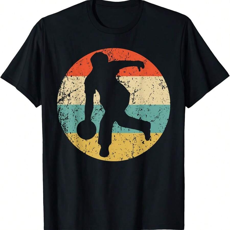 Bowler Bowling Silhouette Retro Sports T-Shirt - 粉色 - 查看 1