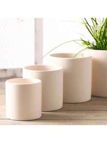 1pc Nordic Minimalist Breathable Ceramic Flower Pot With Tray, Suitable For Succulents - Beige - View 5