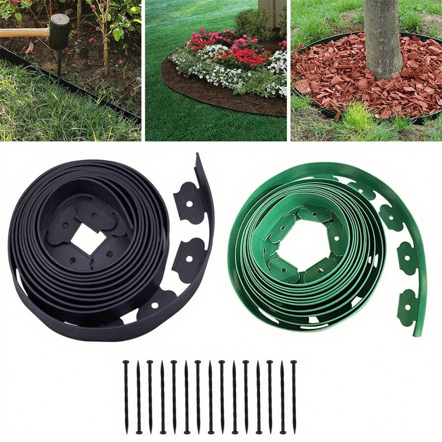 Garden Lawn Edge Solution Made Of PE Material, Length: 5m/16.4ft, Height: 5cm/1.97inch With 15 Fixing Piles, Suitable For Flower Beds, Tree Rings And Sidewalks, Garden Lawn Messy Separation Strip, Yard - Multicolor - View 1