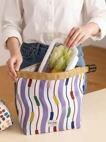 Colorful Striped Foldable Lunch Box, Insulated Lunch Bag For Office Workers And Students, Multi-Functional Storage Bag, Large Capacity And Washable, Roll-Up And Lightweight Design, Suitable For Camping, Work, School, Great Gift For Office Workers And Students - Multicolor - View 2