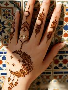 2pcs Moon Temporary Tattoo Stencils Sets, Fashion Mandala Moon Design Henna Tattoo Stencil Stickers, Reusable Body Art Templates For Body Makeup,3 Layers - Black - View 5