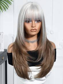 Tóc giả dài xoăn tự nhiên nhiều lớp có mái dành cho nữ, tóc giả tổng hợp cho nữ, tóc giả tổng hợp cho bé gái, dùng hàng ngày, dự tiệc, cosplay, quà tặng cho bạn gái, trang phục dự tiệc hàng ngày. - Ombre - Xem 3