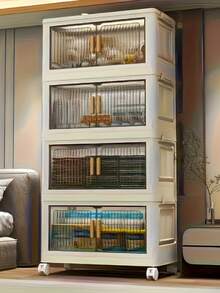 Gabinete de almacenamiento apilable y práctico con puertas y ruedas - Organizador de plástico multifuncional y espacioso - Estantería de almacenamiento práctica - 5 capas - Ver 5