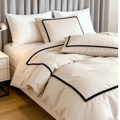 Gray-Brown Fluffy Ball Duvet Cover Set, Bohemian Farmhouse Style, Lightweight & Breathable, Queen/King Size, Zipper Closure, 3 Pieces Set, Mini Fluffy Ball Decor, Gray-Brown Soft Microfiber Duvet Cover, Unisex, 1 Duvet Cover, 2 Pillow Shams, Comforter Not Included