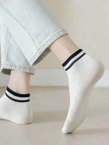 5 Pairs Casual Versatile Simple Striped Pattern Athletic Ankle Socks - Multicolor - View 6