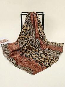 1pc Minimalist Printed Satin Square Scarf, New Spring Fashion Headscarf Women, Can Be Used As Waistband, Bag Decoration, Ribbon, Headband Or Scarf, Choice To Enhance Your Overall Look - 咖啡棕 - 查看 5