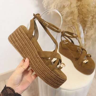 angelica Sandalias Plataforma Mujer con Tiras Cruzadas y Correa al Tobillo, Estilo Casual Elegante