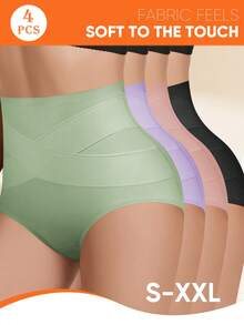 MIOTAN 4条装女士高腰三角裤，舒适亲肤，柔软轻盈，塑形高腰内裤 - 彩色 - 查看 2