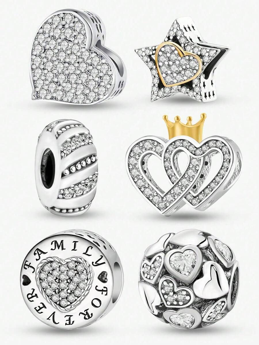 1 mặt dây chuyền hình trái tim bằng bạc Sterling 925, thích hợp làm vòng tay DIY cho nữ.