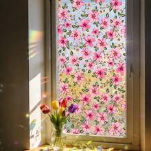 1片春季窗贴，静电吸附粉色花藤玻璃贴纸，隐私遮光膜，适用于厨房、浴室和家居装饰 - 彩色 - 查看 9