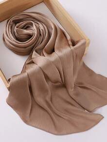 1pc Modest Crinkled Solid Color Satin Headscarf Hijab - Gold - View 3