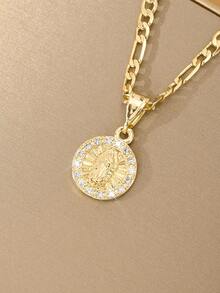 1pc Elegant Shiny Guadalupe Virgin Mary Copper Pendant Necklace With Cubic Zirconia, Suitable As Gift For Girls/Boys/Family/Friends, Multipurpose, Luxury, Party, Banquet, Holiday, Christmas, Thanksgiving, Halloween - Yellow Gold - View 4