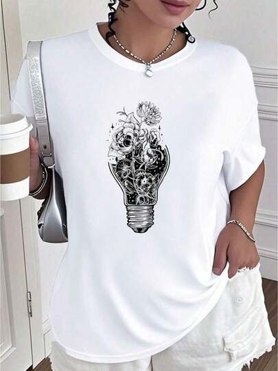 Camiseta de flores, bombilla de luz, árbol de poder, camiseta de paz, camiseta hippie, camisetas gráficas de arte, tops cortos, atuendos de verano, camiseta de mujer, tops de verano - Shirtsummer