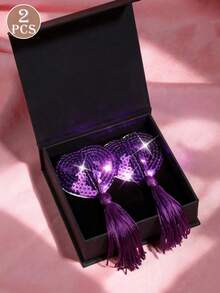 TSLBNRIO Ladies' Sexy Metallic Nipple Covers With Flowing Tassels. With A Flounce Design, They Are Dazzling And Shiny. This Strapless Bra Is Perfect For Parties, Music Festivals, Carnivals, Beaches, And Nightclubs. - Multicolor - View 9