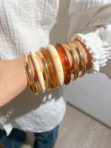 8-4件套复古优雅硬币风格女士手链套装，简约混合金属和树脂手链叠戴，Y2K风格珠宝配饰，适合日常、派对、节日、情人节、母亲节、生日礼物 - 彩色 - 查看 4