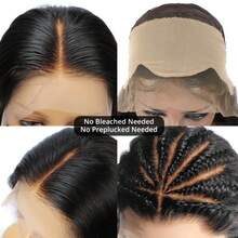 200 Density Brazilian Virgin Hair Wigs Glueless 28 Inch Natural Hairline No Glue Lace Front Wig Human Blended Hair Black Color Lace Front Wig Human Blended Hair Wig 13x4 5x5 13x6 Straight Lace Frontal Wig Hair Pre Plucked With Baby Hair Natural Looking Beginner Friendly - Natural & Black - View 9