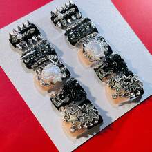 NailLuxe 10 PCS Handmade Duckbill Press-On Nails | Black-Silver Punk Gothic Nails With Spike & Heart Designs, Bold & Luxurious Nail Art For Stylish Looks - màu đen - Xem 2