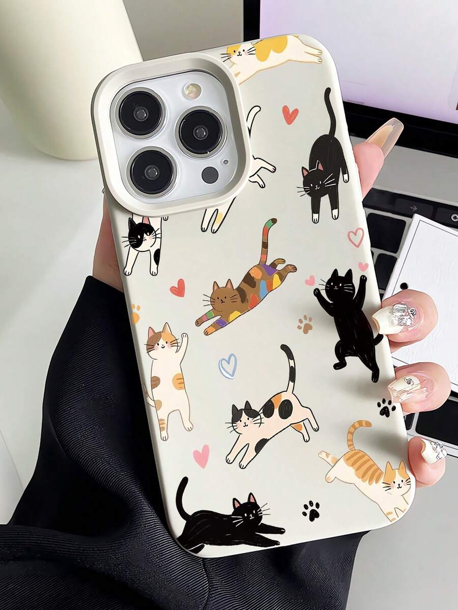 1个时尚独特的彩色猫咪图案艺术防震乳白色液态软TPU手机壳，兼容 16 Pro Max/16/16 Pro/16 Plus/15/15 Pro Max/15 Pro/11/12/13/14 Pro Max/11 Pro/11 Pro Max/12 Pro/12 Pro Max/13 Pro/13 Pro Max/14 Pro/14 Pro Max - 彩色 - 查看 1
