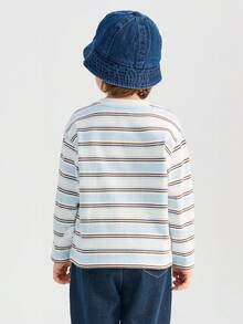 Balabala Boys Long Sleeve T-Shirt, Crew Neck, Soft Comfortable Fabric, Easy Movement, Long-Lasting Spring Wear - Blue Tint - View 3