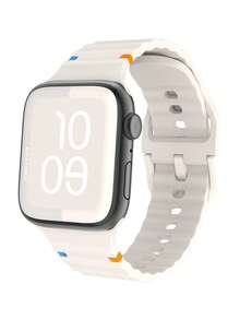 1pc Men Women Starlight Color Fashionable Silicone Sports Watch Band Soft Waterproof Wave Sport Wristband, For Apple Watch Strap 38/40/41/42/44/45/46/49mm, For Apple Watch Series Ultra/SE/11/10/9/8/7/6/5/4/3/2/1, Intelligent Watch Accessories - Starlight Color (no Watch) - View 6