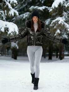 Women's Christmas Costume, Women's Winter Jacket, Solid Color Hooded Thickened Pocket Coat, Women's Winter Wear, Women's Winter Jacket & Coat, Thick & Warm - Black - View 10