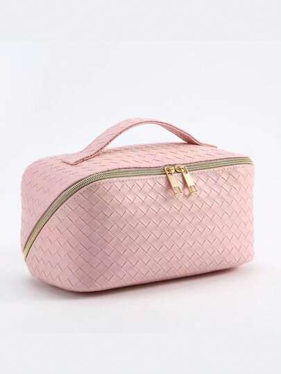 1个PU皮革化妆包，防水便携，新娘化妆包，化妆袋，旅行洗漱包，收纳包，简约风格，旅行化妆包，女士浴室洗漱包，送给妈妈的礼物，沙滩包，返校必备