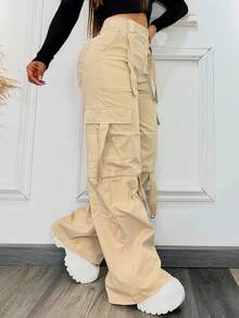 Women's Solid Color Pocket Zipper Casual Elegant Loose Wide Leg Y2K Lightweight Cargo Pants, Suitable For Office, Club, Country Music Festival, Party, Vacation, Street, Beach, Airport, Daily Wear, Spring/Summer