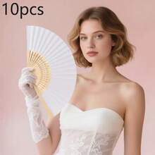 10把空白折扇，婚礼回礼，DIY手绘纸扇 - 白色 - 查看 6